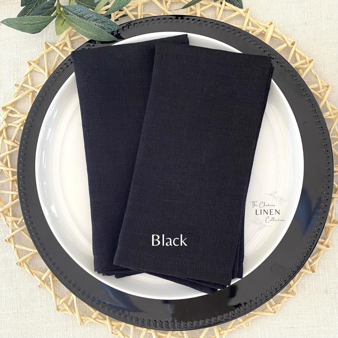 Linen Napkins in Black - Set of 4